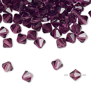 Bead, Preciosa Czech crystal, amethyst, 6mm faceted bicone. Sold per pkg of 24.