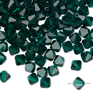 Bead, Preciosa Czech crystal, emerald, 6mm faceted bicone. Sold per pkg of 24.