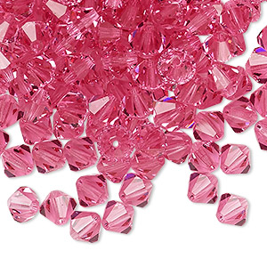Bead, Preciosa Czech crystal, rose, 6mm faceted bicone. Sold per pkg of 24.