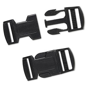 Clasp, buckle, plastic, black, 65x32mm with 25x3mm hole. Sold per pkg of 2.