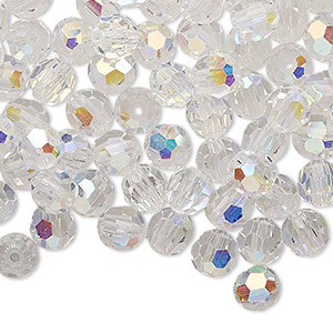 Bead, Preciosa Czech crystal, crystal AB, 6mm faceted round. Sold per ...