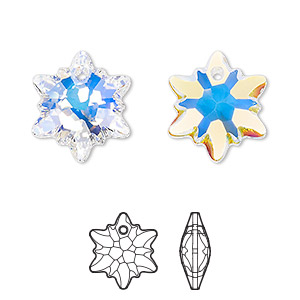Drop, Crystal Passions&reg;, crystal AB, 18mm faceted Edelweiss pendant (6748). Sold individually.