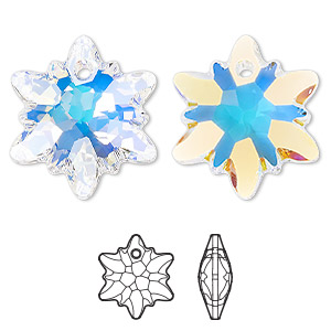 Drop, Crystal Passions&reg;, crystal AB, 28mm faceted Edelweiss pendant (6748). Sold individually.