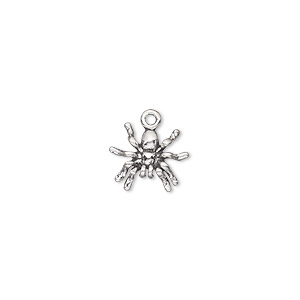 Charm, antiqued sterling silver, 12x10mm spider. Sold individually.