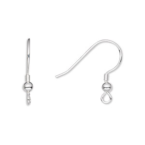 Ear wire, sterling silver, 18mm fishhook with 2mm coil and 3mm ball with open loop, 21 gauge. Sold per pkg of 25 pairs.