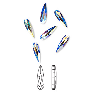 Flat back, Crystal Passions&reg; rhinestone, crystal AB, foil back, 10x2.8mm faceted raindrop (2304). Sold per pkg of 6.