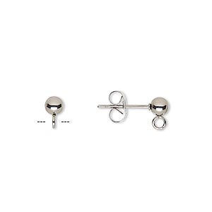 Earstud, stainless steel, 4mm ball with open loop. Sold per pkg of 10 pairs.