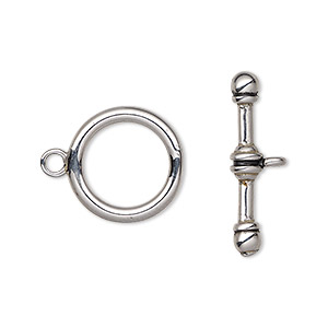 Clasp, toggle, enamel and stainless steel, black, 16mm round. Sold per ...