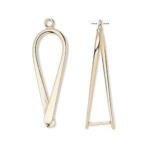 Bail, ice-pick, gold-plated brass, 29x11mm teardrop, 25mm grip length. Sold per pkg of 2.