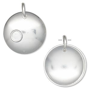 Drop, Hill Tribes, silver-plated brass, 21mm domed round with 4mm round setting. Sold individually.