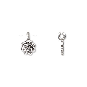 Charm, Hill Tribes, antiqued fine silver, 8x8mm single-sided flower. Sold individually.