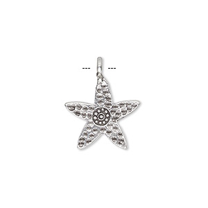 Charm, Hill Tribes, antiqued fine silver, 16x15mm single-sided hammered starfish. Sold individually.