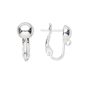Earring, silver-plated brass, 18mm hinged with loop and 8mm ball with ...