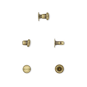 Rivet, TierraCast&reg;, antique brass-plated brass, 5x4.5mm with 2.4mm shank and 1.5mm inside diameter, fits up to 2.5mm hole. Sold per pkg of (10) 2-piece sets.