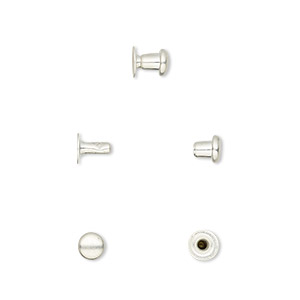 Rivet, TierraCast&reg;, silver-plated brass, 5x4.5mm with 2.4mm shank and 1.5mm inside diameter, fits up to 2.5mm hole. Sold per pkg of (10) 2-piece sets.