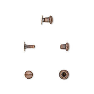 Rivet, TierraCast®, antique copper-plated brass, 5x4.5mm with 2.4mm shank  and 1.5mm inside diameter, fits up to 2.5mm hole. Sold per pkg of (10)  2-piece sets. - Fire Mountain Gems and Beads