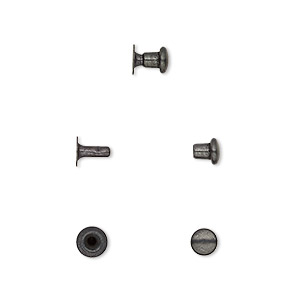 Rivet, TierraCast&reg;, black-plated brass, 5x4.5mm with 2.4mm shank and 1.5mm inside diameter, fits up to 2.5mm hole. Sold per pkg of (10) 2-piece sets.
