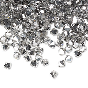Bead, Preciosa Czech crystal, crystal Labrador, 4mm faceted bicone. Sold per pkg of 144 (1 gross).