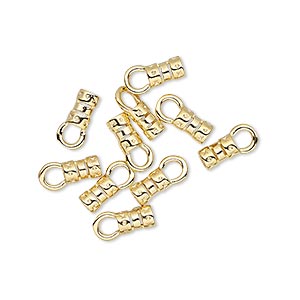 Crimp end, gold-plated brass, 5.5x3.5mm tube with loop, 2mm inside diameter. Sold per pkg of 10.
