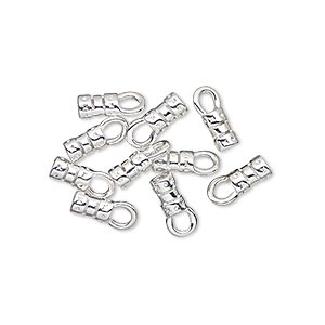 Crimp end, silver-plated brass, 5.5x3.5mm tube with loop, 2mm inside diameter. Sold per pkg of 10.