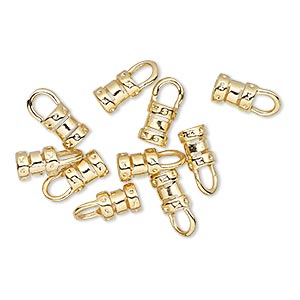 Crimp end, gold-plated brass, 6x4.5mm tube with loop, 3mm inside diameter. Sold per pkg of 10.