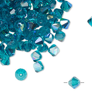 Bead, Preciosa Czech crystal, blue zircon AB, 6mm faceted bicone. Sold per pkg of 288 (2 gross).