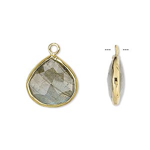 Drop, labradorite (natural) and gold-finished sterling silver, 15mm double-sided faceted teardrop. Sold per pkg of 2.