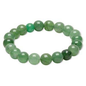 Bracelet, stretch, green aventurine (natural), 10mm round, 7 inches, C ...