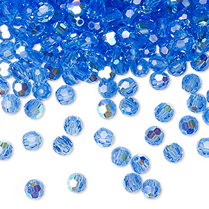 Bead, Preciosa Czech crystal, sapphire AB, 4mm faceted round. Sold per pkg of 144 (1 gross).