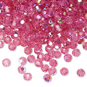 Bead, Preciosa Czech crystal, rose AB, 4mm faceted round. Sold per pkg of 144 (1 gross).