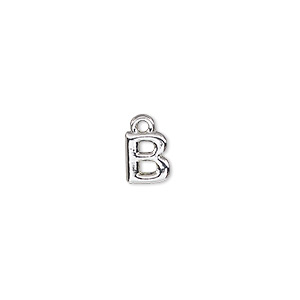 Charm, silver-finished &quot;pewter&quot; (zinc-based alloy), 7.5x6.5mm alphabet letter B. Sold per pkg of 2.
