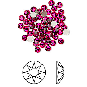 Flat back, Crystal Passions&reg;, ruby, foil back, 3-3.2mm round rose (2088), SS12. Sold per pkg of 144 (1 gross).