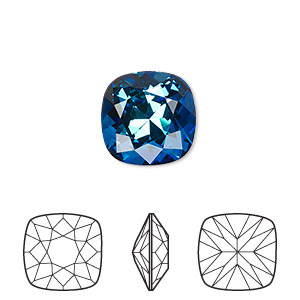 Embellishment, Crystal Passions&reg;, Bermuda blue, foil back, 12mm faceted cushion fancy stone (4470). Sold individually.