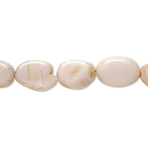 Bead, pink opal (natural), 10x8mm-15x10mm hand-cut flat oval, C- grade, Mohs hardness 5 to 6-1/2. Sold per 13-inch strand.