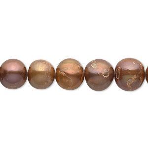 Pearl, cultured freshwater (dyed), copper, 9-10mm semi-round, D grade, Mohs hardness 2-1/2 to 4. Sold per 15-inch strand.