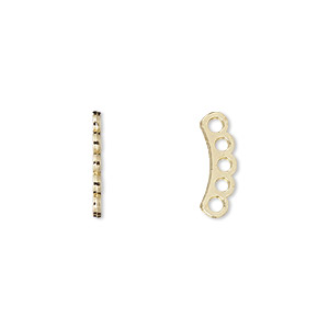 Spacer bar, gold-plated &quot;pewter&quot; (zinc-based alloy), 14x1mm 5-strand curved, fits up to 2.5mm bead. Sold per pkg of 10.