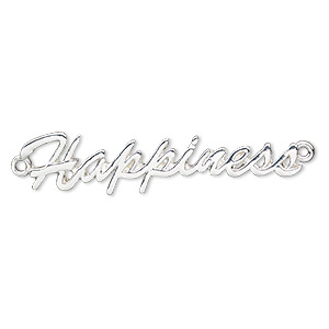 Focal, silver-finished &quot;pewter&quot; (zinc-based alloy), 55x12mm single-sided &quot;Happiness.&quot; Sold individually.
