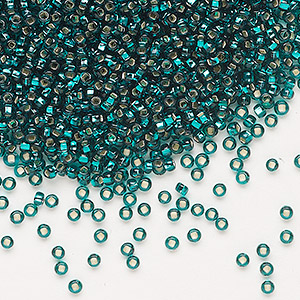 Seed bead, Preciosa Ornela, Czech glass, transparent silver-lined teal, #11 rocaille with square hole. Sold per 50-gram pkg.