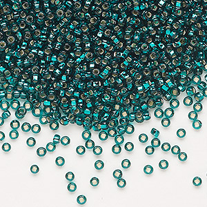 Seed bead, Preciosa Ornela, Czech glass, transparent silver-lined teal, #11 rocaille with square hole. Sold per 500-gram pkg.