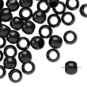 Pony bead, polystyrene, opaque black, 9x7mm. Sold per pkg of 900