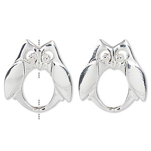 Bead frame, silver-finished &quot;pewter&quot; (zinc-based alloy), 25x23mm owl with cutouts, fits up to 10mm bead. Sold per pkg of 2.
