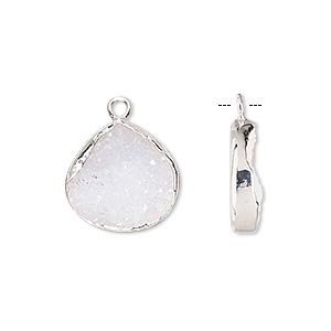 Drop, white druzy agate (natural) and sterling silver, 15x15mm single-sided teardrop. Sold per pkg of 2.