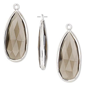 Drop, smoky quartz (heated / irradiated) and sterling silver, 27x12mm double-sided faceted teardrop. Sold per pkg of 2.