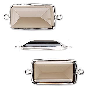 Link, smoky quartz (heated / irradiated) and sterling silver, 22x13mm two-sided faceted rectangle. Sold per pkg of 2.