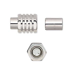 Clasp, magnetic slide lock, stainless steel, 33x14mm shiny