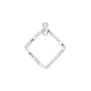 Drop, sterling silver-filled, 20x20mm double-sided hammered and textured open diamond with loop. Sold individually.