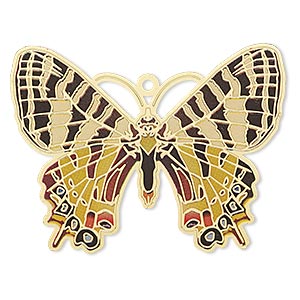 Focal, Lazer Lace&#153;, color film and gold-finished brass, multicolored, 44x35mm single-sided butterfly. Sold per pkg of 2.