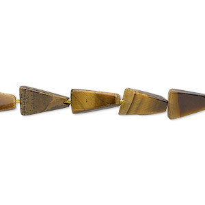Bead, tigereye (natural), 7x7x5mm-11x11x6mm hand-cut flat triangle, D grade, Mohs hardness 7. Sold per 14-inch strand.