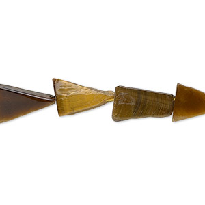 Bead, tigereye (natural), 9x9x7mm-14x14x9mm hand-cut flat triangle, D grade, Mohs hardness 7. Sold per 13-inch strand.