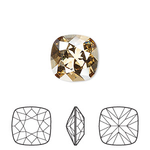 Embellishment, Crystal Passions&reg;, crystal golden shadow, foil back, 12mm faceted cushion fancy stone (4470). Sold individually.